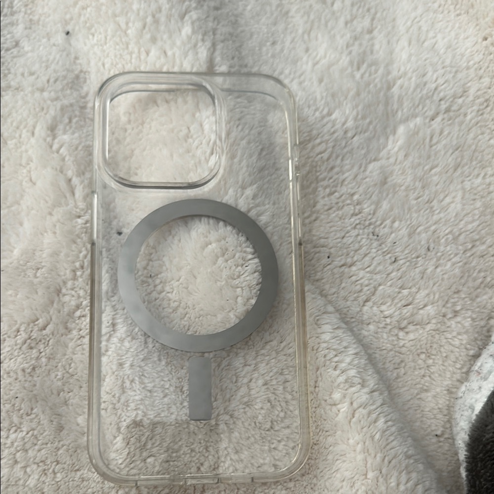 White and Silver Phone Case with Raised Edges and Camera Cutout